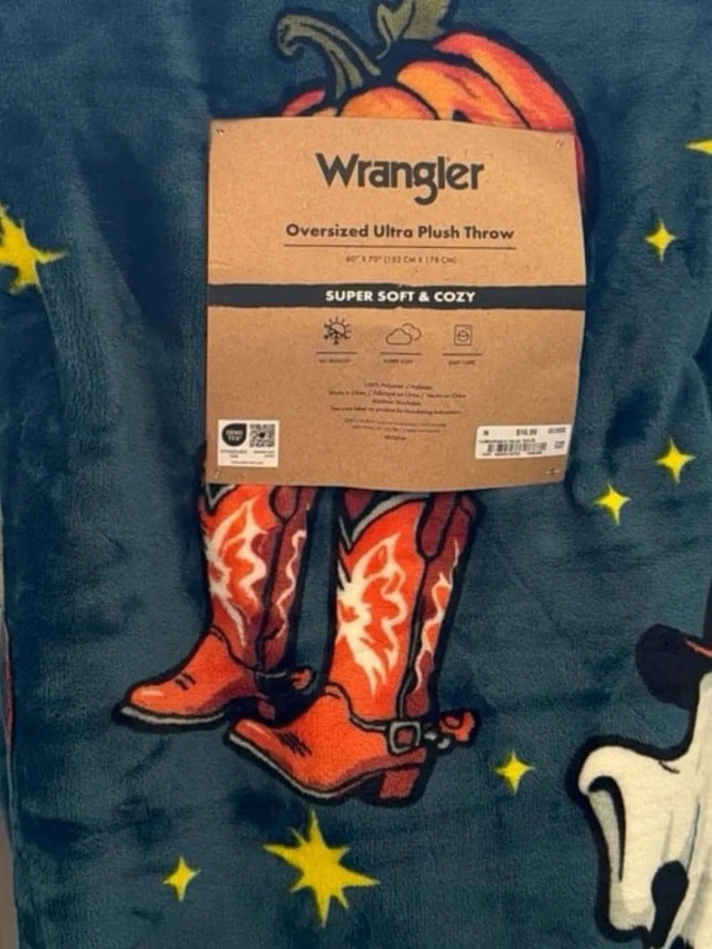 Wrangler Oversized Plush Throw Halloween Pumpkin Cow Ghost NWT